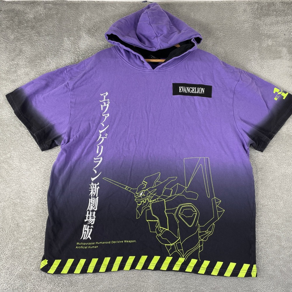 Evangelion Hoodie Mens Large Purple Atsuko Unit-01 Anime Ombre Short Sleeve